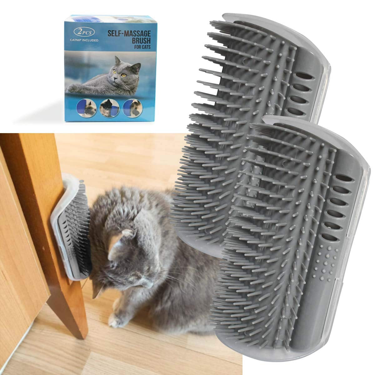 2 Pack Softer Self Groomer with Catnip Wall Corner Massage  