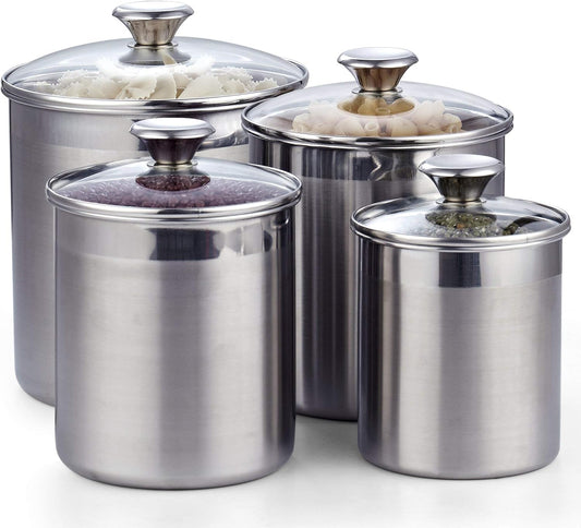 Stainless Steel Food Jar Storage Canister Set Large 4 Piece