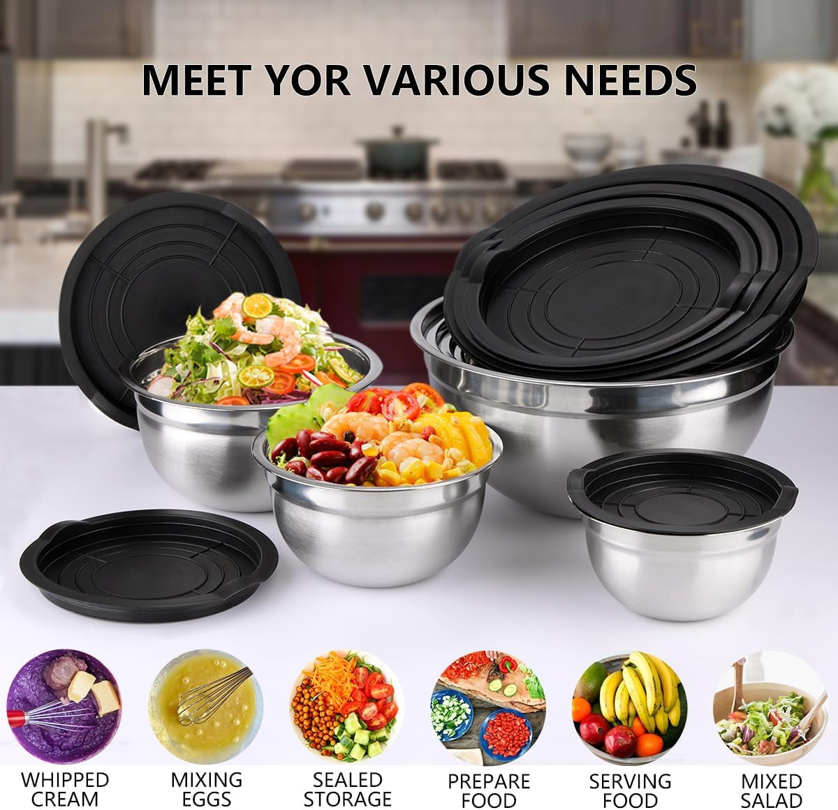 26 PCS Stainless Steel Nesting Black Mixing Bowls Set 