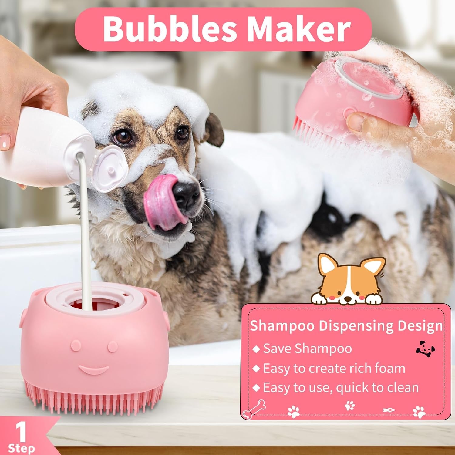 3PCS Dog Bath Brush  Dog Shampoo Brush  Dog Scrubber for Bath 