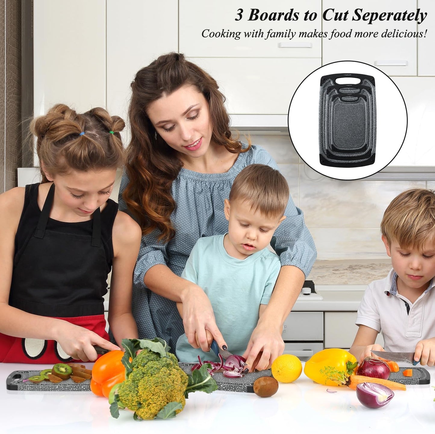 Cutting Board Set of 3 Dishwasher Safe Juice Groove