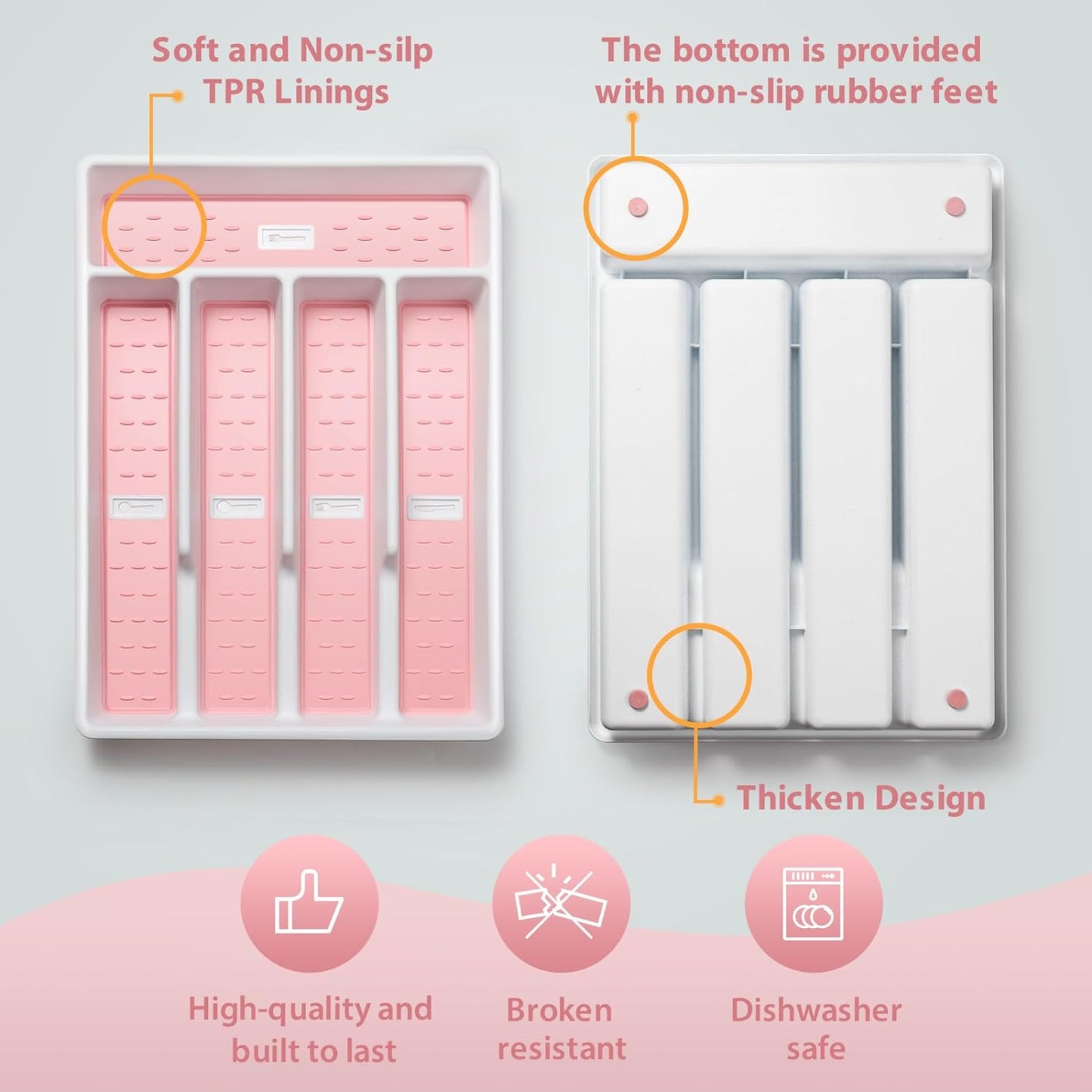 Silverware Organizer with Icons Plastic Cutlery Silverware Tray for Drawer