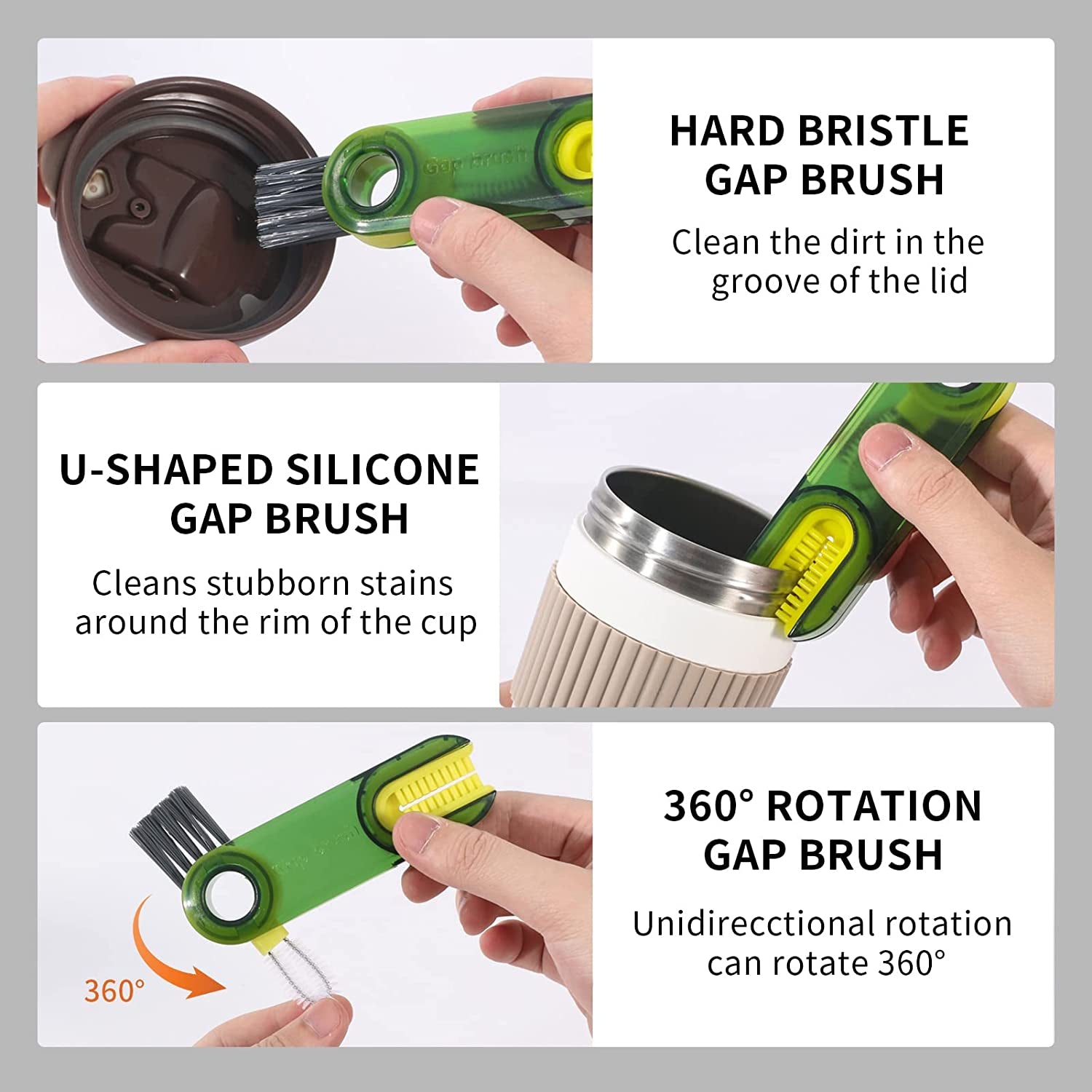 3 in 1 Cup Lid Gap Cleaning Brush Set Multifunctional Insulation Bottle Cleaning Tools