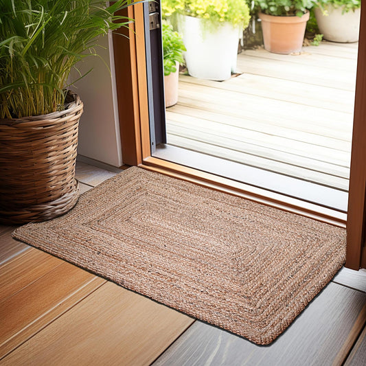 Hand Woven Jute Braided Rug 2'X3 Natural Reversible Boho Entry Area Rugs