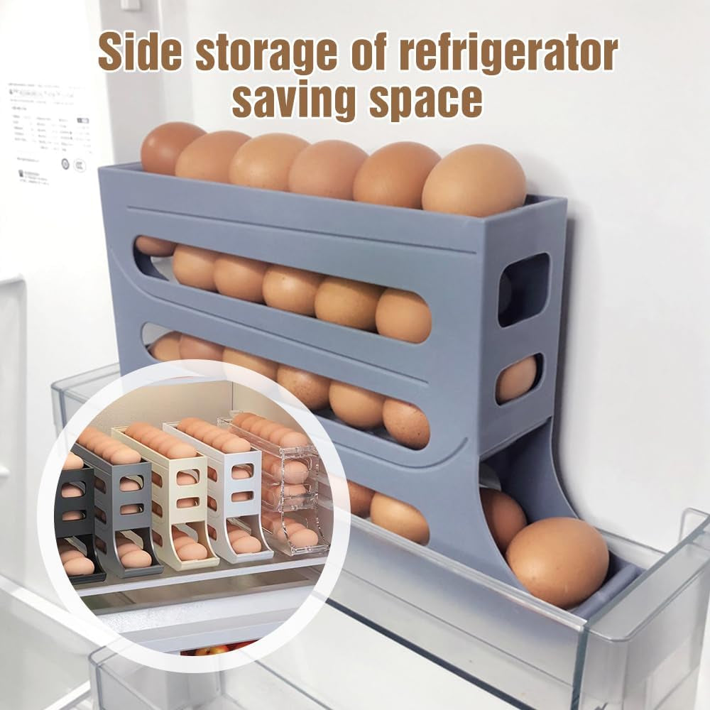 4 Tiers Egg Holder for Fridge Automatic Scrolling Egg Rack Holder Space Saving Egg Dispenser