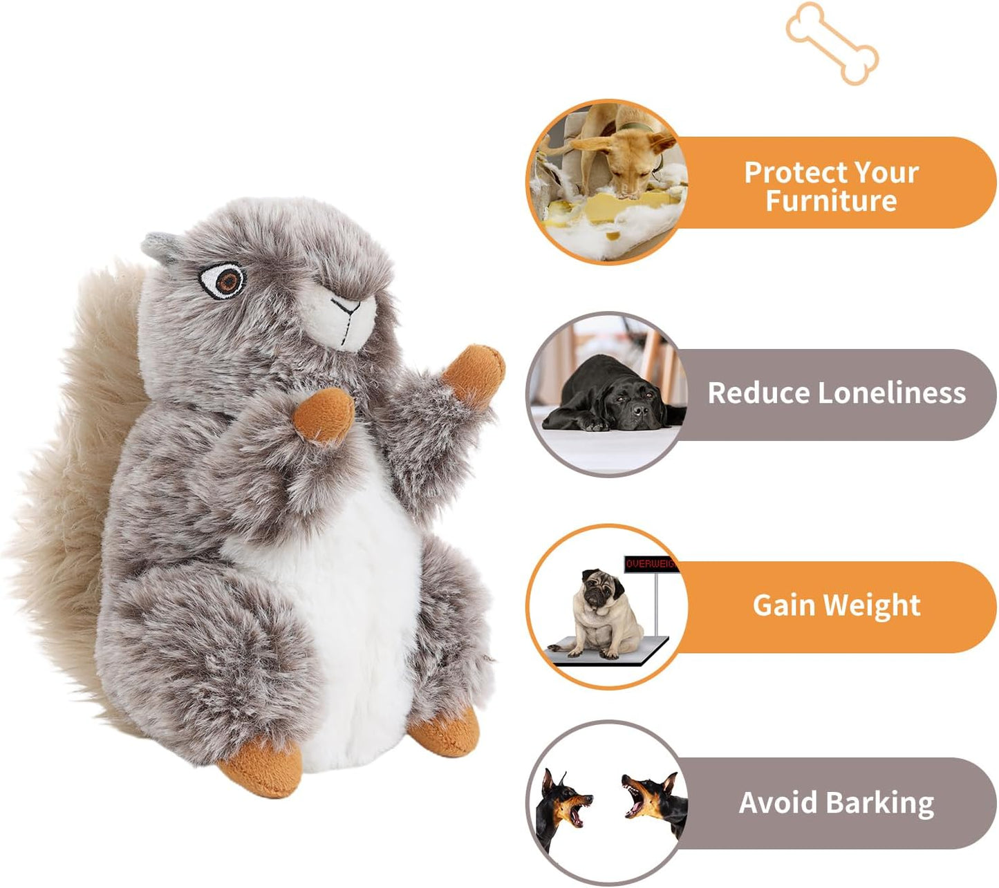  Plush Squirrel Dog Toy Stuffed Animals Chew Toy Soft 