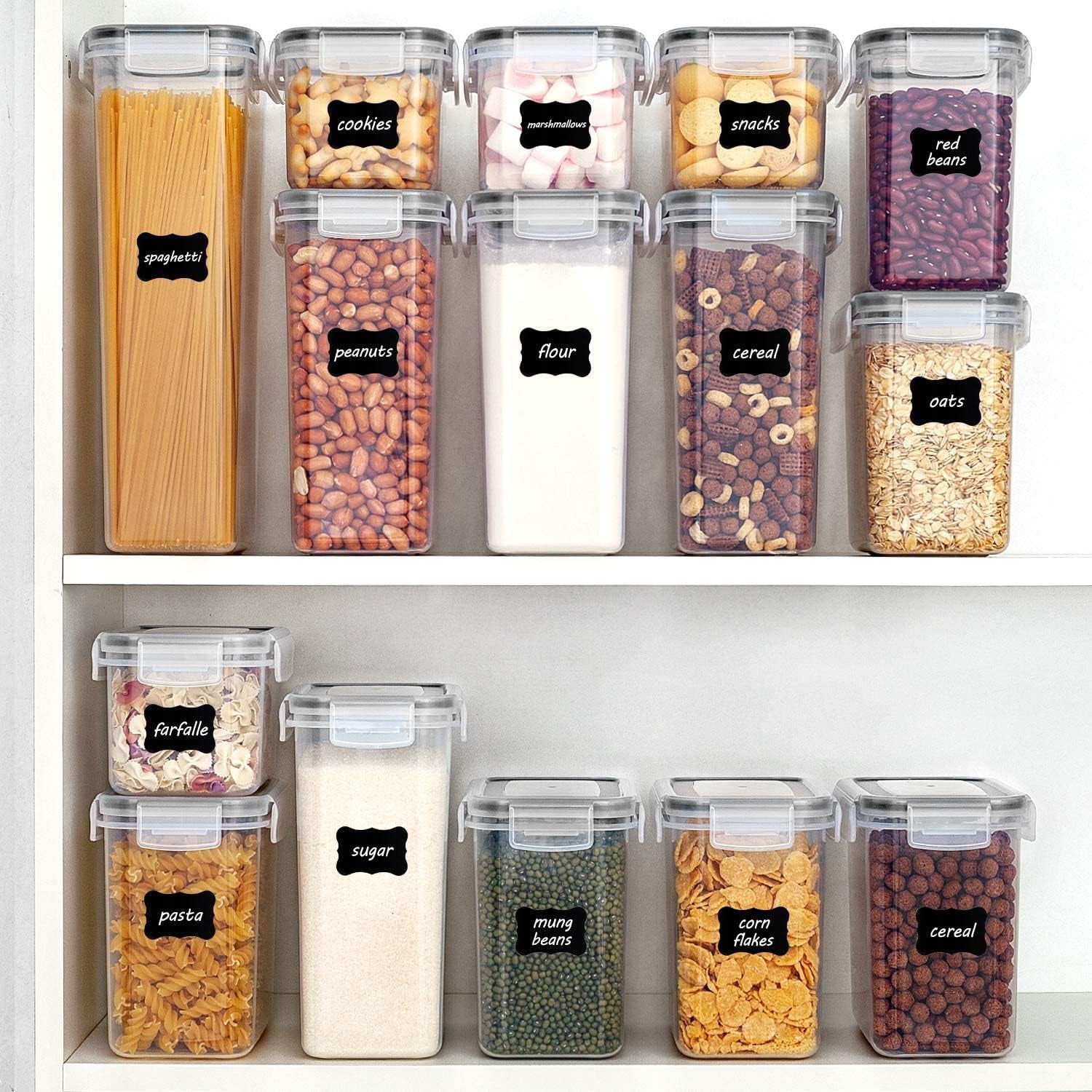    24 Pcs Plastic Kitchen and Pantry Organization Canisters for Cereal 