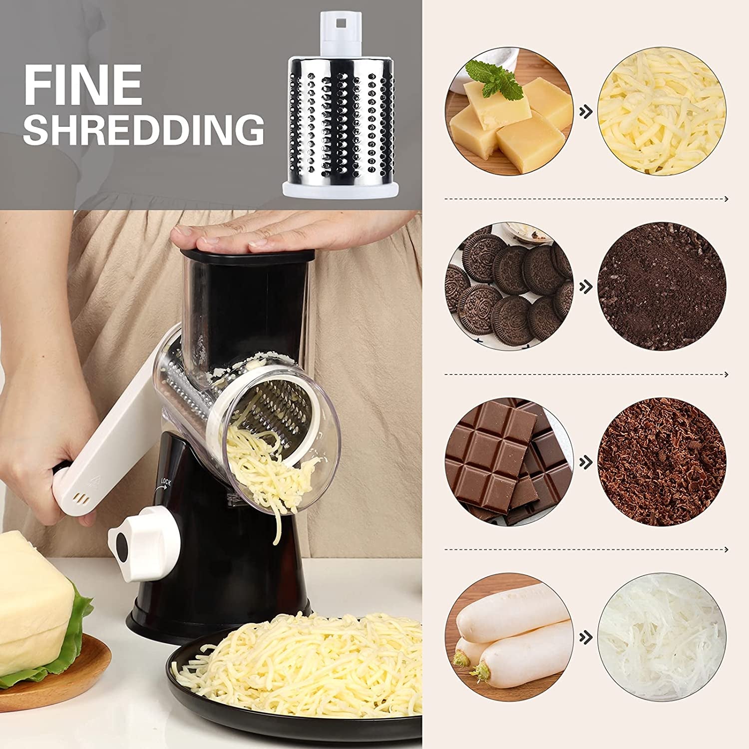 Rotary Cheese Grater Hand Crank Cheese Shredder for Fresh Cheese Vegetable Nuts Non Slip