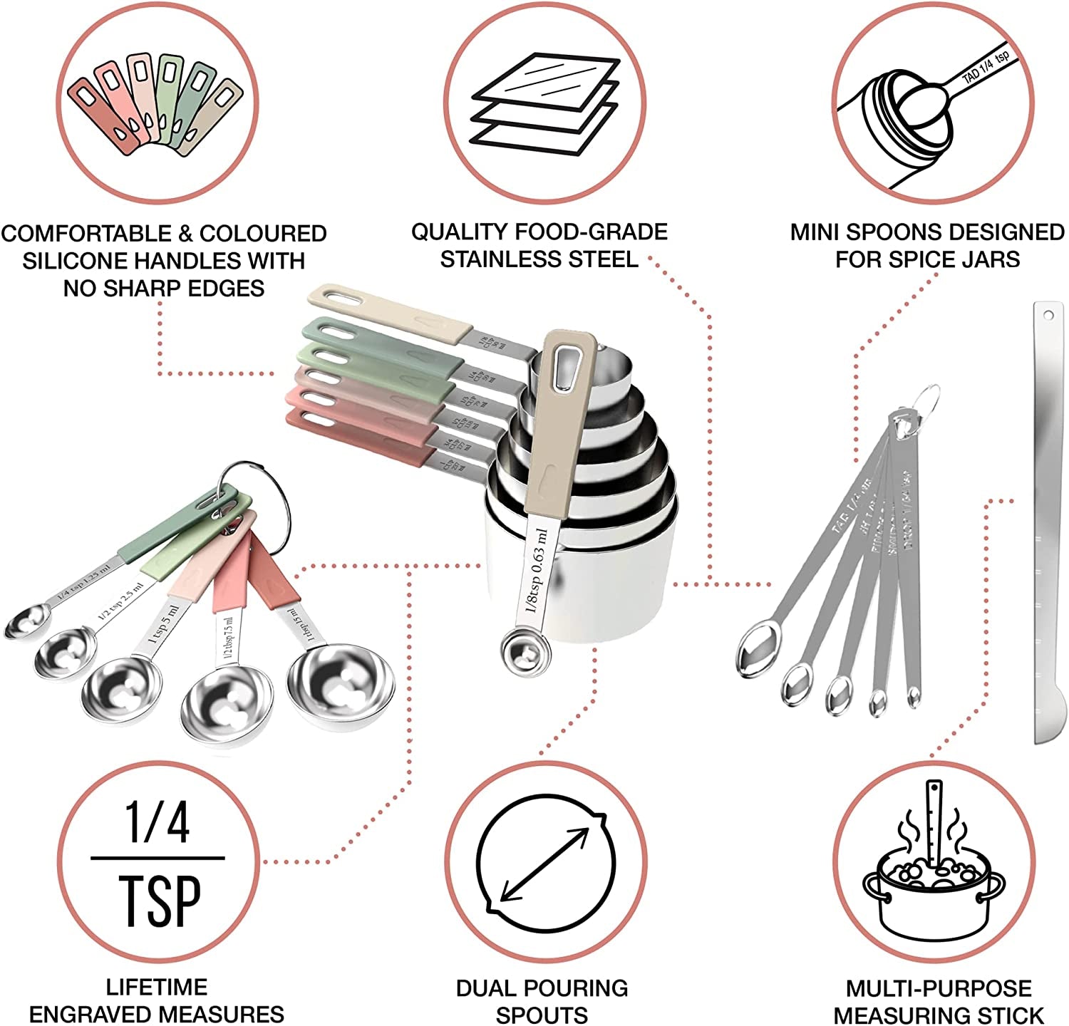 22 Piece Stainless Steel Measuring Cups and Spoons Set Tad Dash Pinch Smidgen Drop