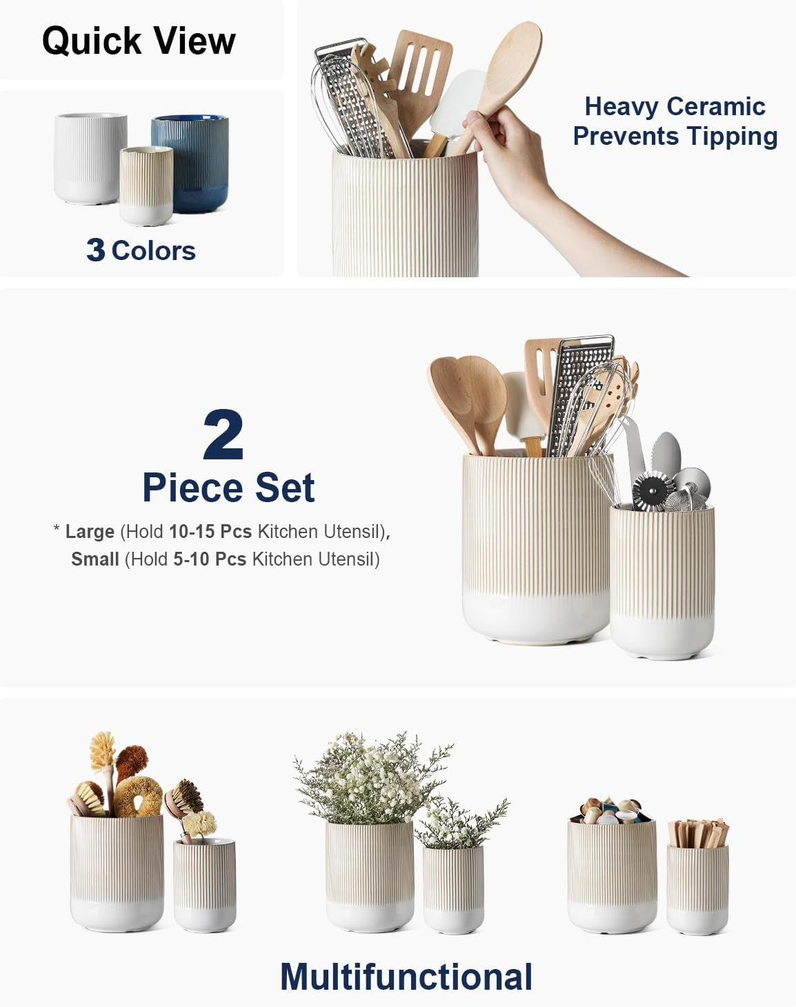 Utensil Holder 7.3 +5.4 Ceramic Kitchen Utensil Holder for Countertop