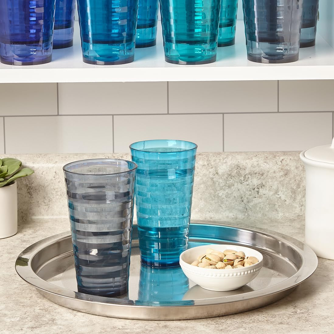 Splash Set of 1618 Ounce Plastic Stackable Water Tumblers in 4 Coastal Colors Value Set