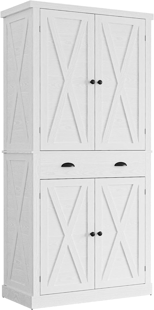 Kitchen Pantry Storage Cabinet 72" Height with Barn Doors Drawer 4 Adjustable