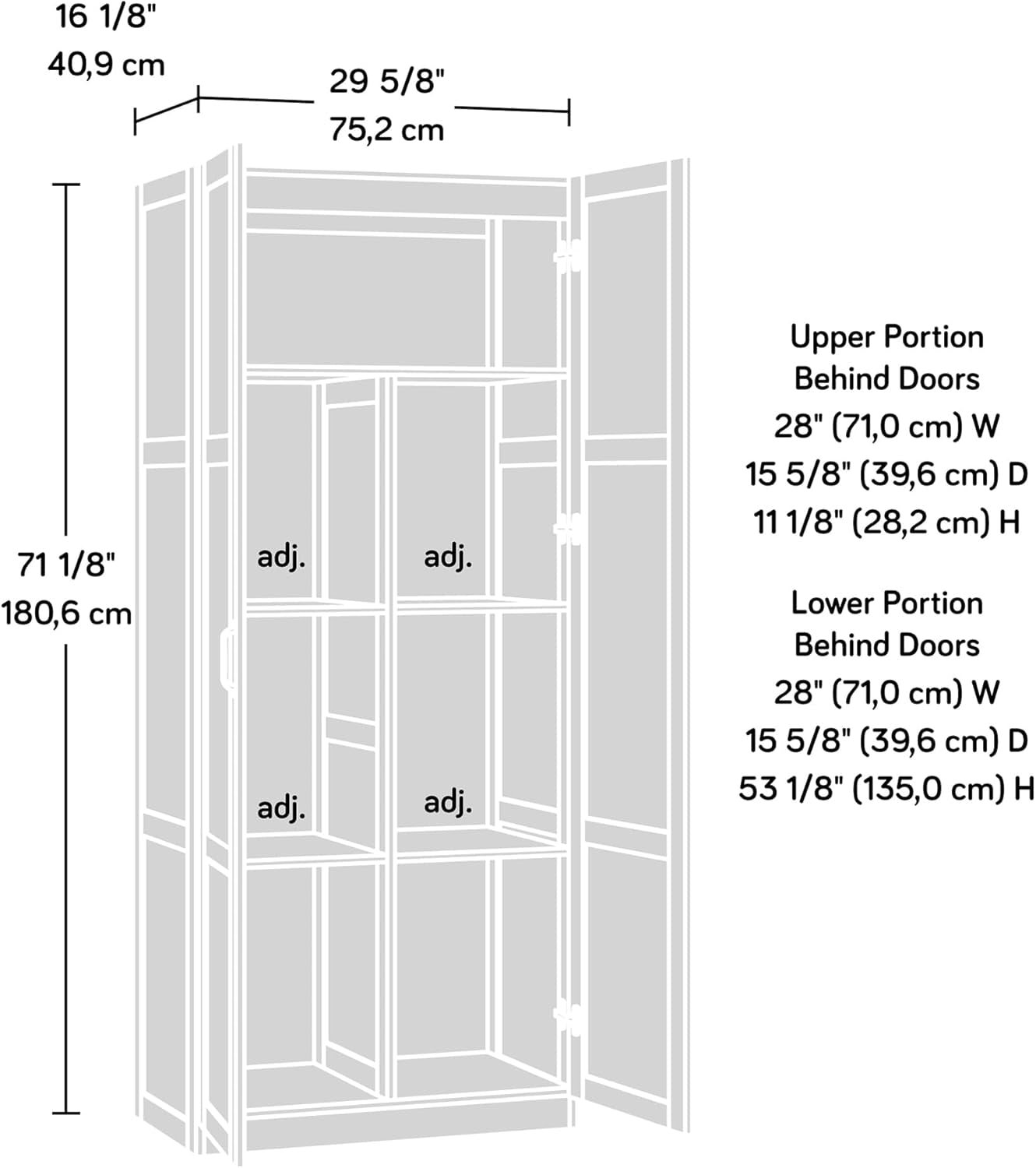 Select Storage Pantry Cabinets L: 29.69" X W: 16.34" X H: 70.10", White Finish