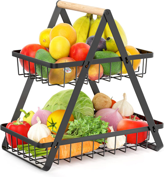 2 Tier Fruit Basket Upgraded Fruit Bowl  Detachable Metal Fruit Holder Vegetable