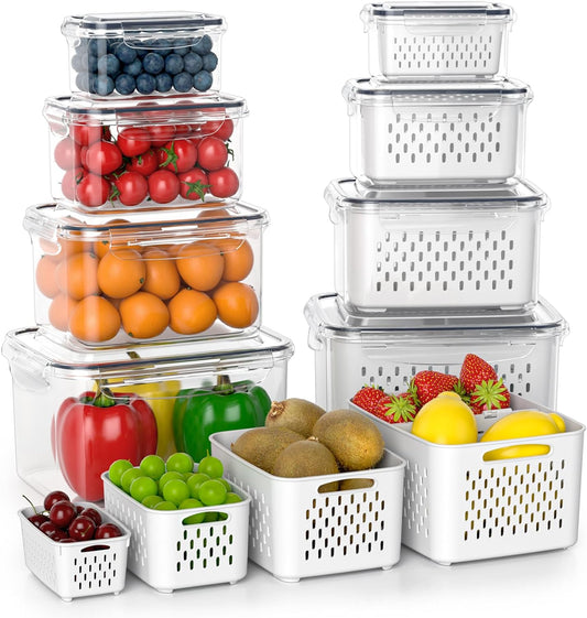 Fruit Storage Containers for Fridge with Removable Colander 24PCS Fruit Containers 