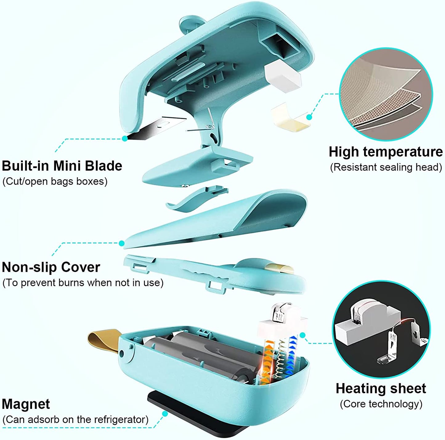 Mini  Chip Bag Sealer Heat Seal with Cutter & Magnet Mini Sealing Machine 