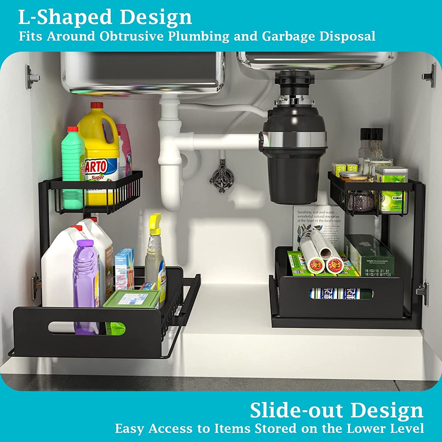 2 Pack Pull Out Cabinet Organizer Slide Out Sink 