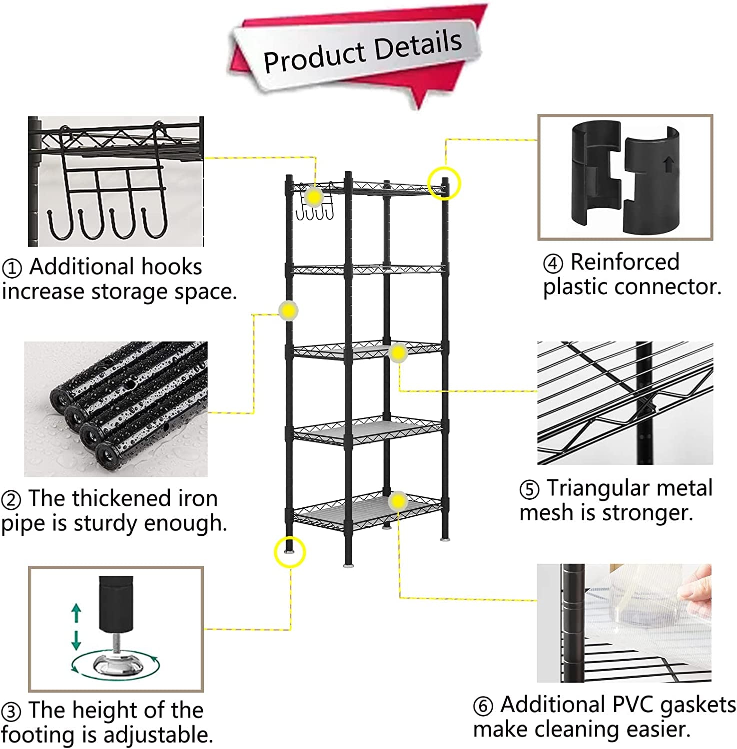 Shelf 5 Wier Metal Storage Rack Shelving Unit Organizer 