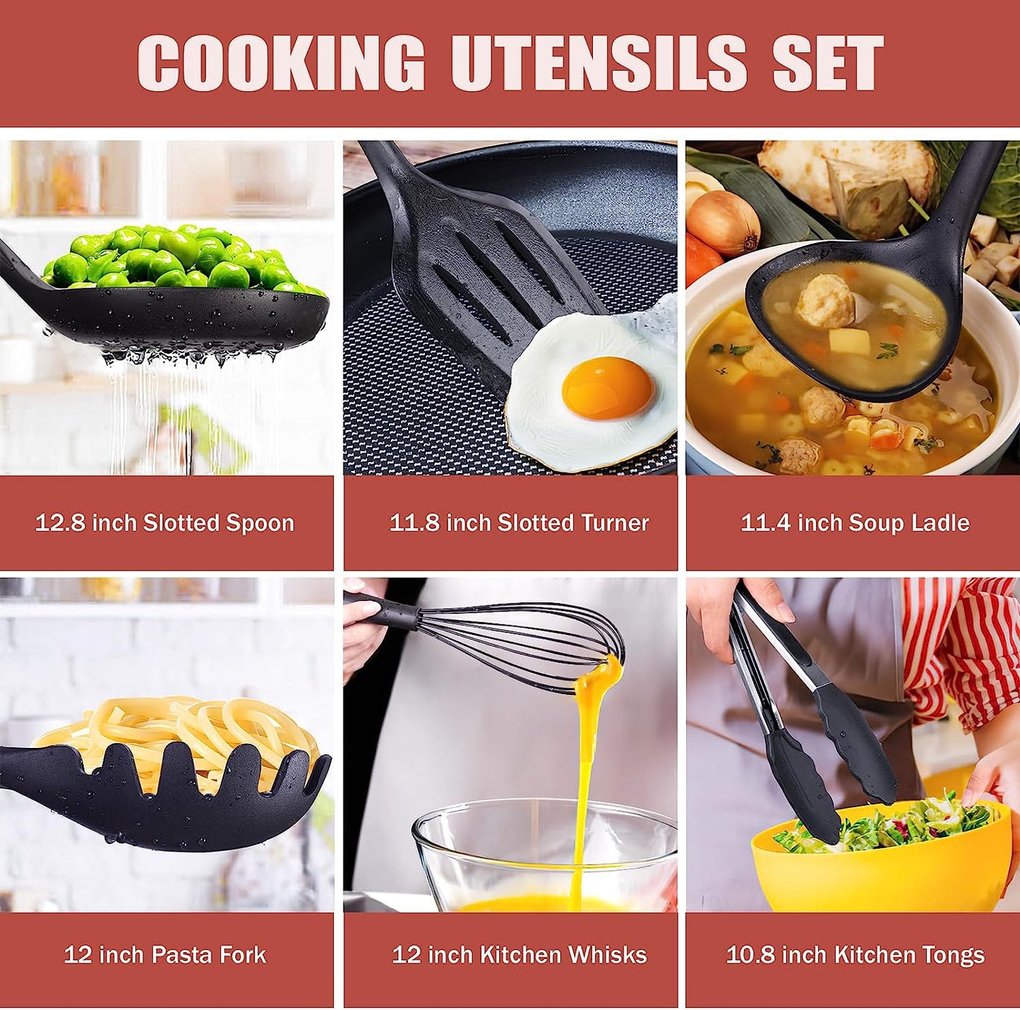 Kitchen Utensils Set for Cooking 7 Cooking Utensils 6 Knife Set Black 5 Utensi