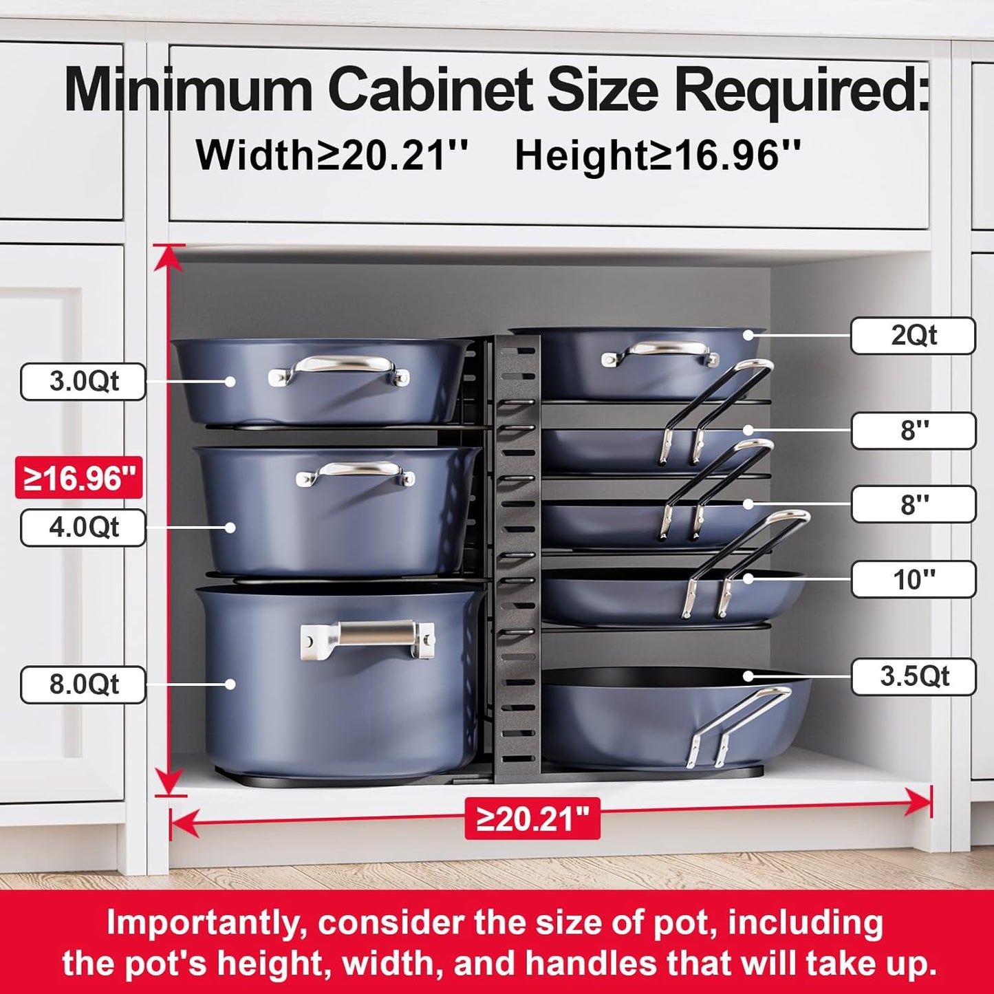 under Cabinet Adjustable 8 Tier Pot Organizers inside Cabinet