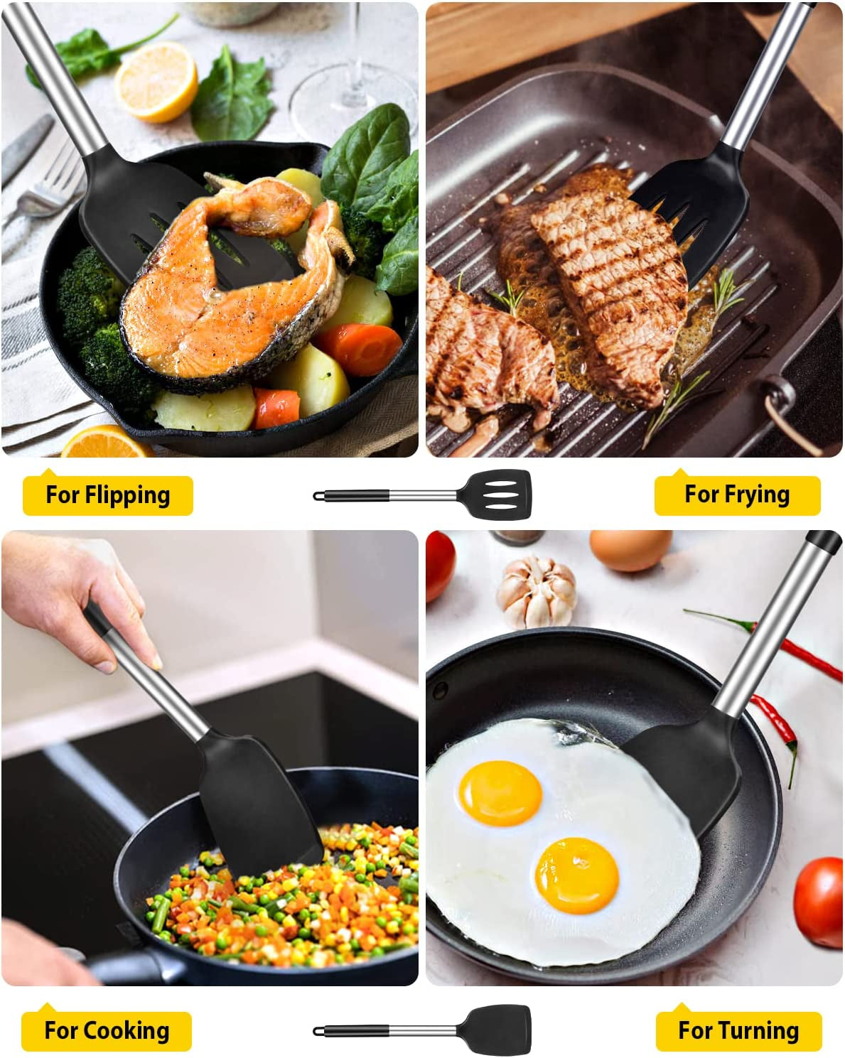 Pack of 2 Silicone Solid Turne Non Stick Slotted Kitchen Spatulas