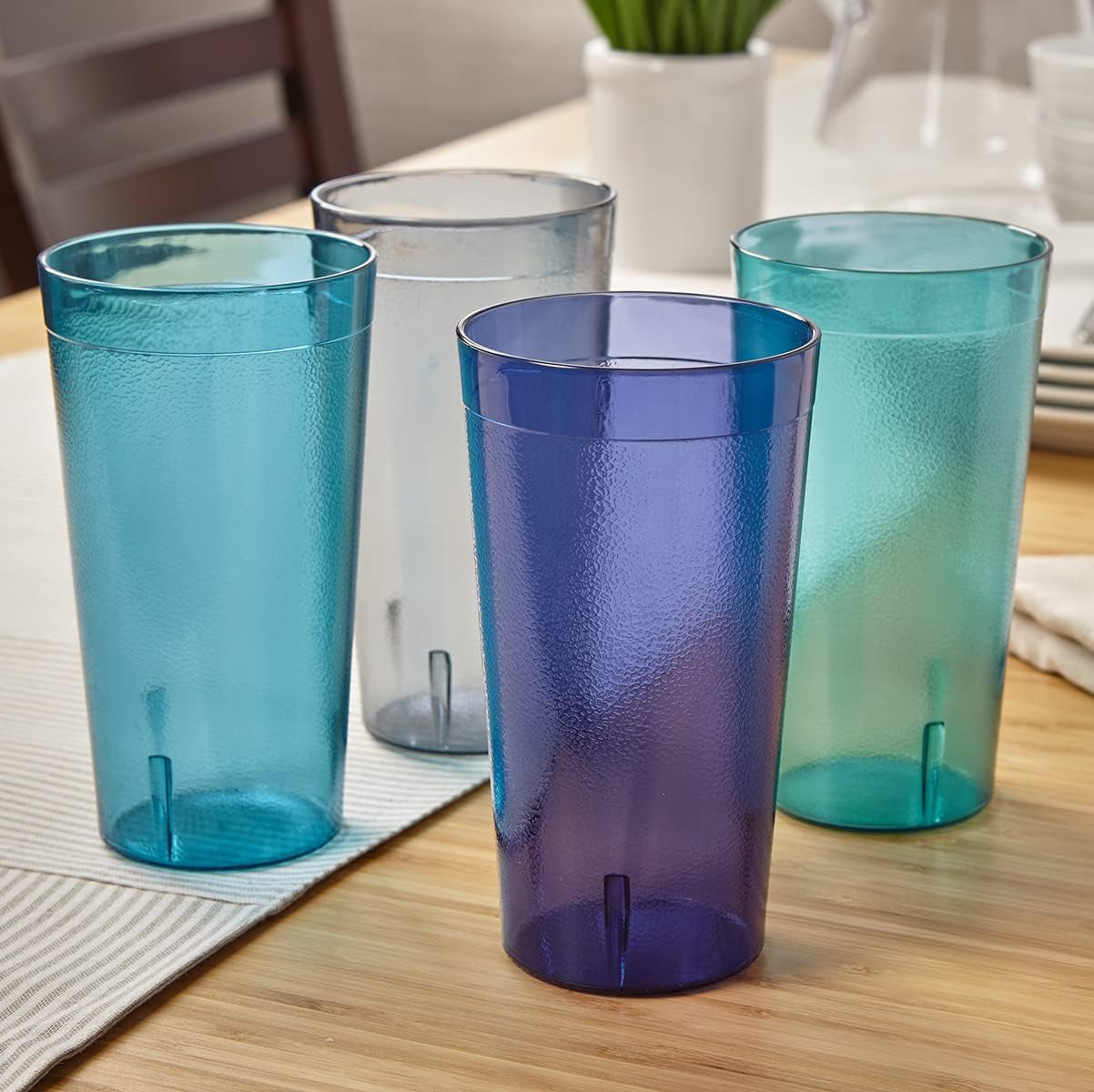 Cafe Plastic Reusable Tumblers  Set of 16 20 Ounce Water Cups Coastal Colors