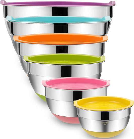 Mixing Bowls with Airtight Lids 6 Piece Stainless Steel Metal Bowls Measurement Marks