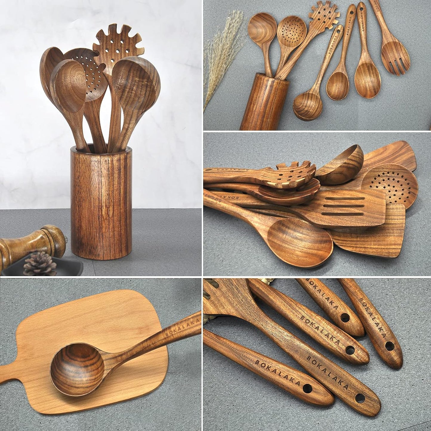 Wooden Spoons for Cooking10 Pcs Natural Teak Wooden Kitchen Utensils Set Wooden