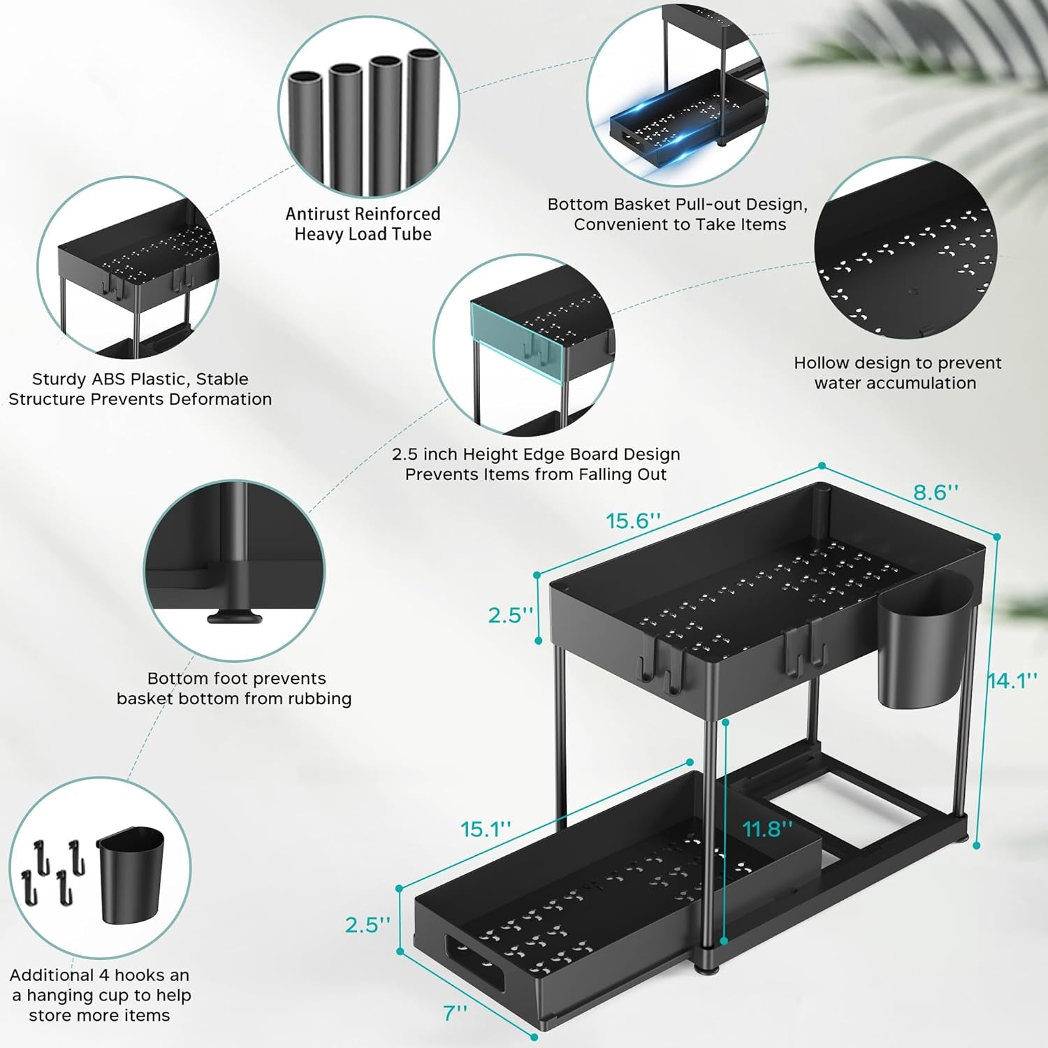 Under Sink Organizers and Storage 2 Pack Large Capacity Heavy Load Pull Out unde