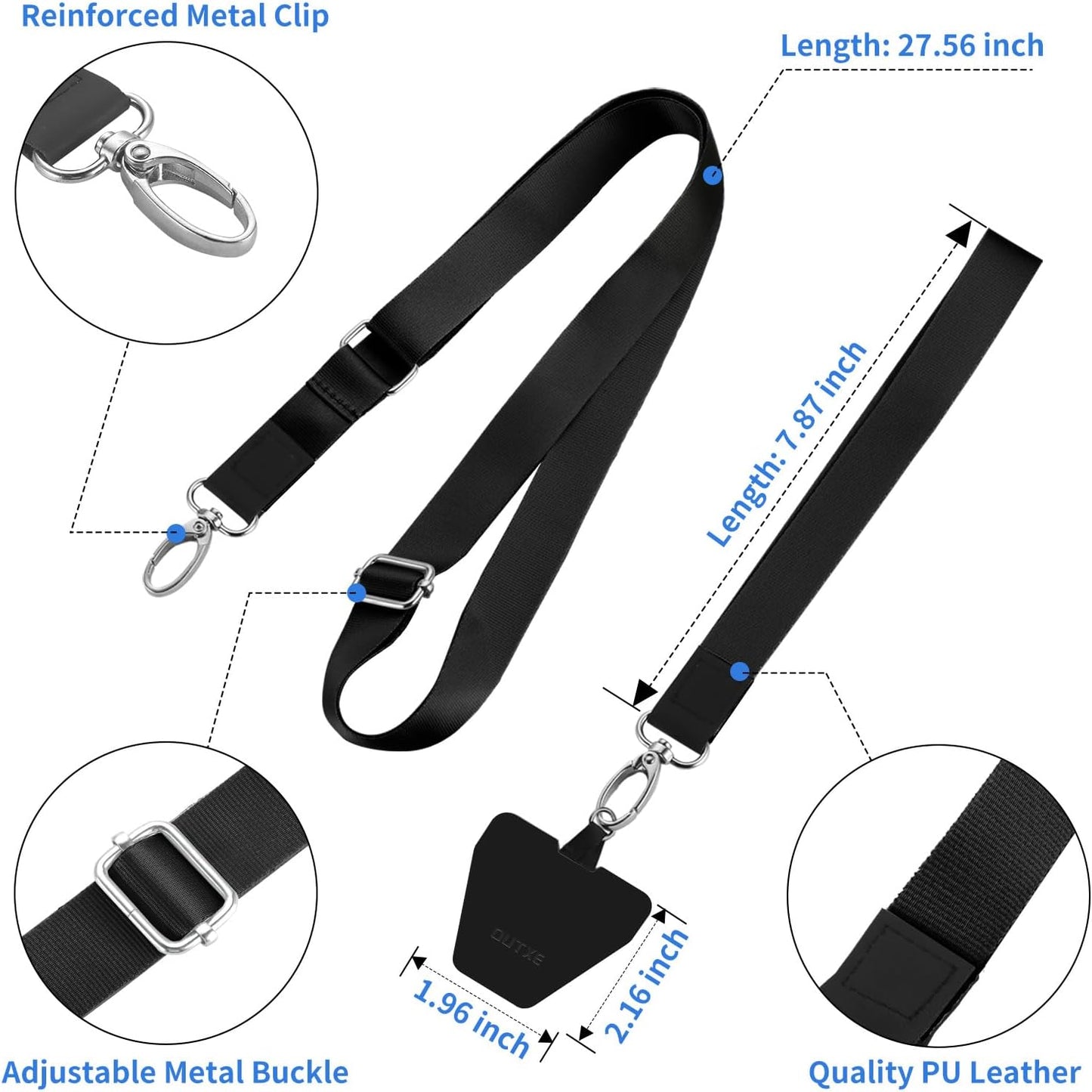 Phone Lanyard 4× Pads 1× Adjustable Neck Strap 1× Wrist Strap Nylon Lanyard Compatible