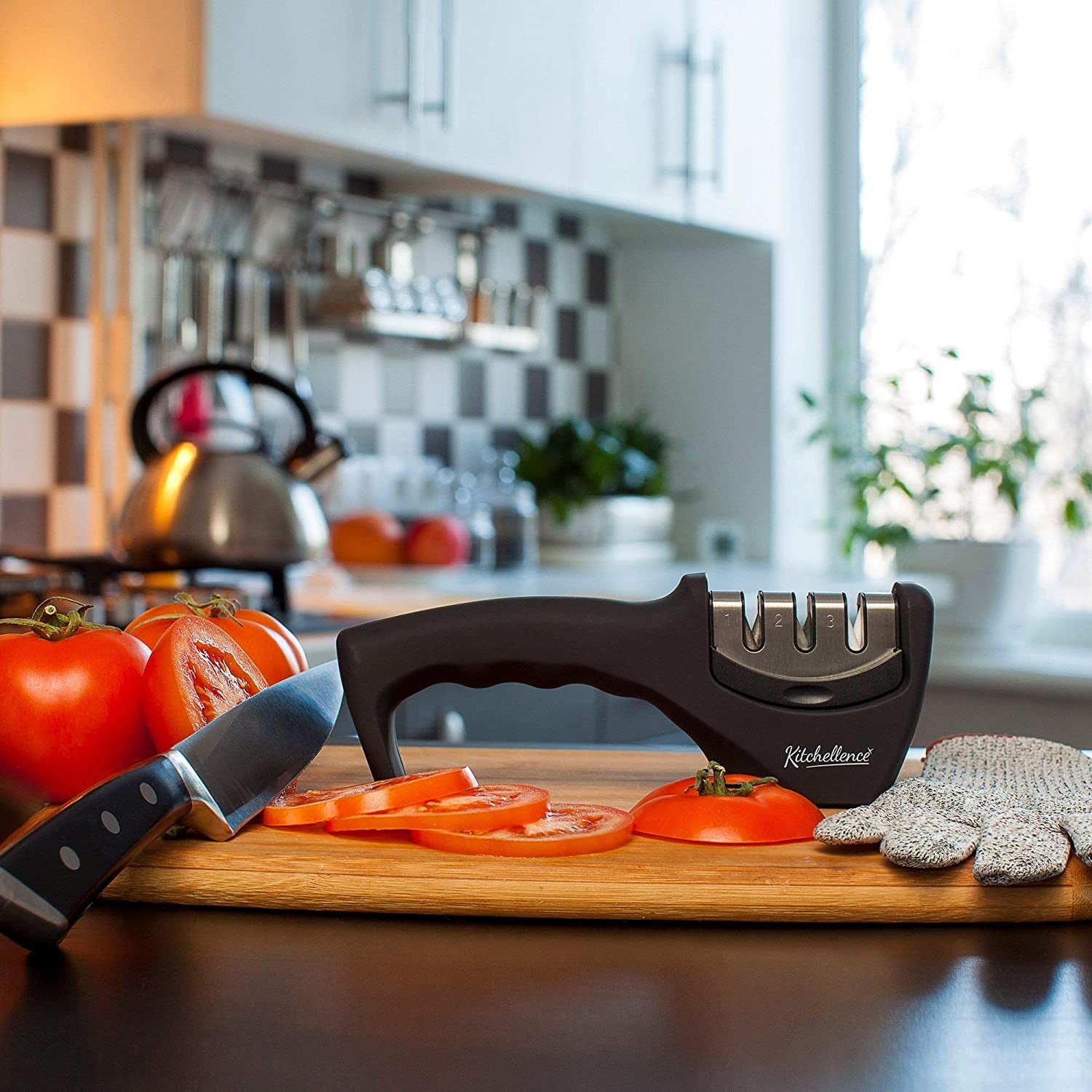 4-In-1 Kitchen Knife Accessories: 3-Stage Knife Sharpener Helps Repair Restore