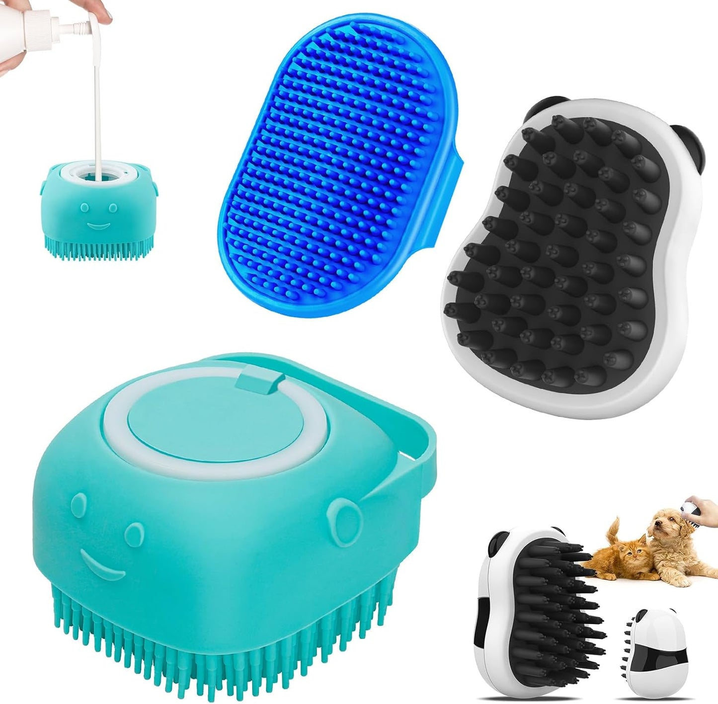 3PCS Dog Bath Brush  Dog Shampoo Brush  Dog Scrubber for Bath 