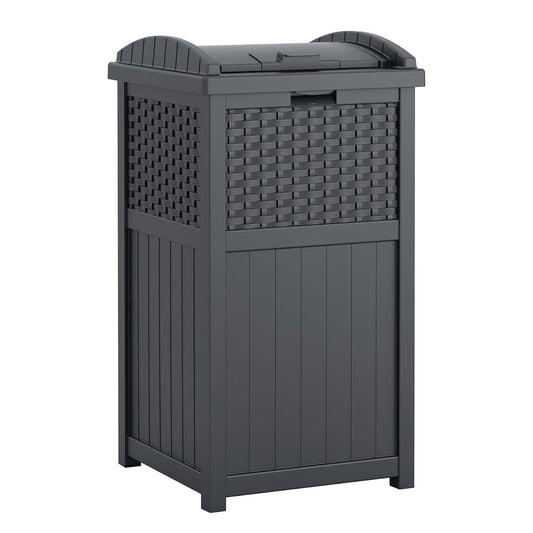 33 Gallon Resin Outdoor Hideaway Patio Trash Can Cyberspace Grey