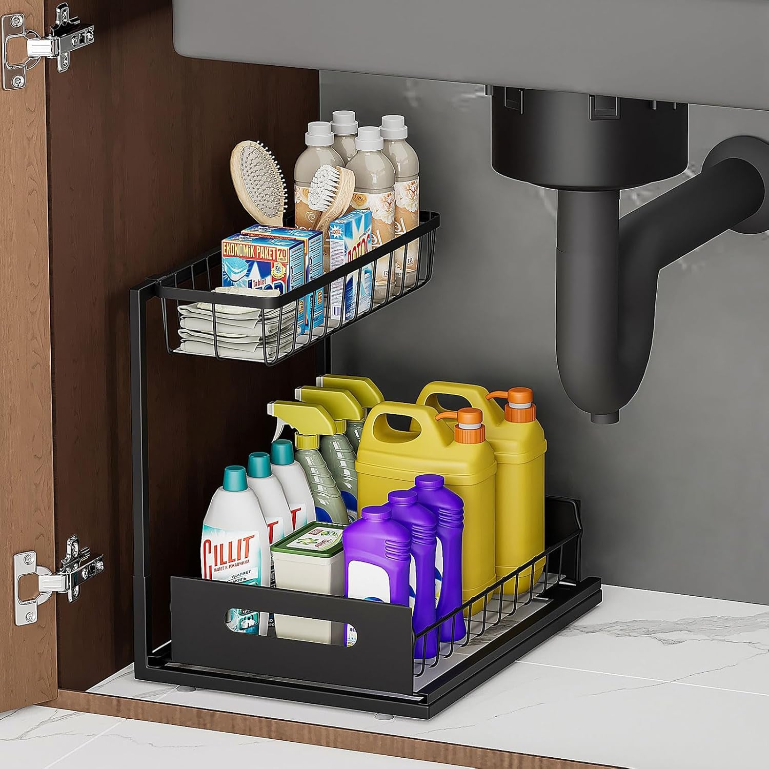 Under Sink Organizers and Storage 2 Tier Slide Out Kitchen Cabinet Organizer Sturdy Metal