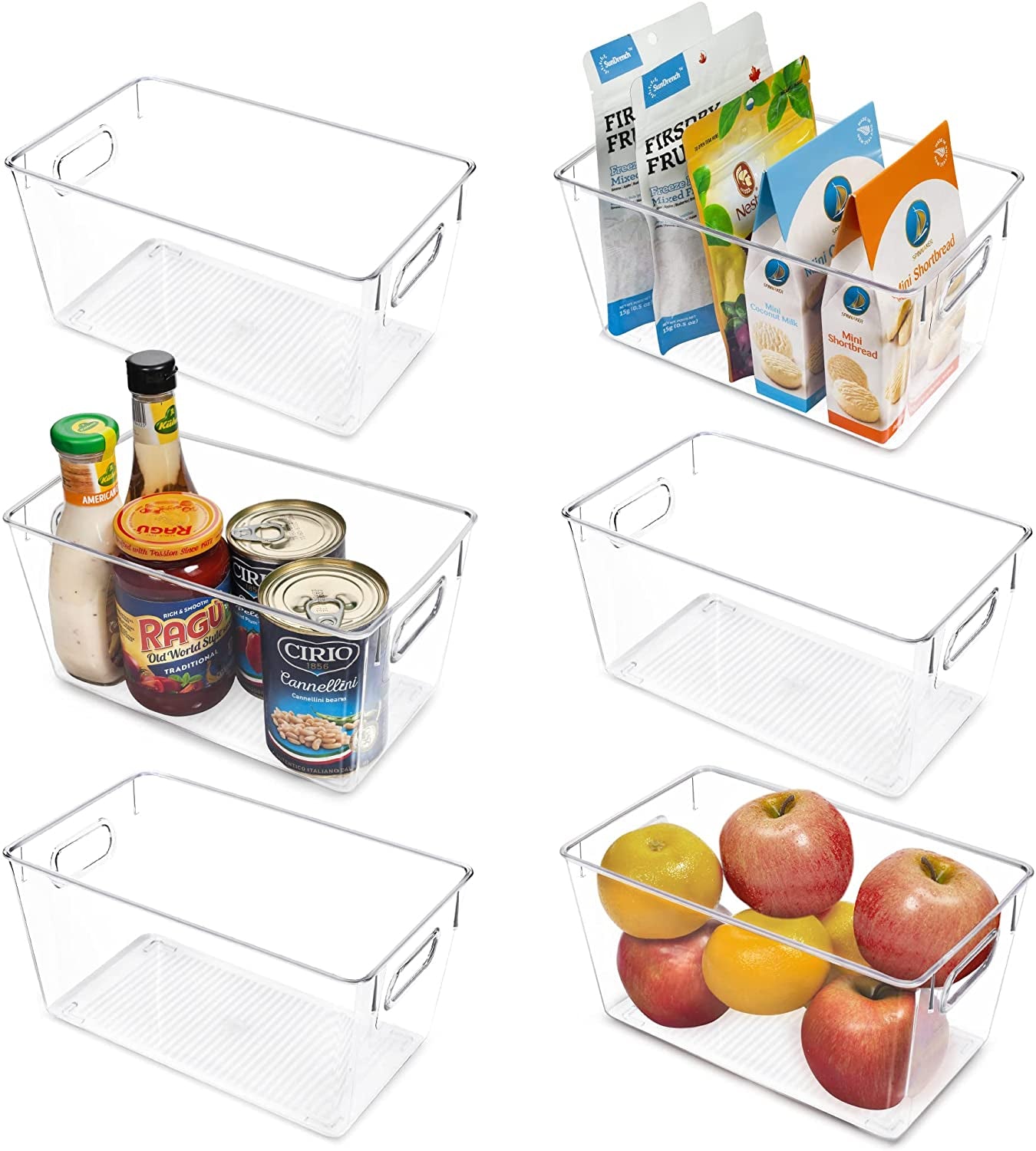 Clear Plastic Storage Bins 6 PCS Pantry Organizer Bins with Handle 