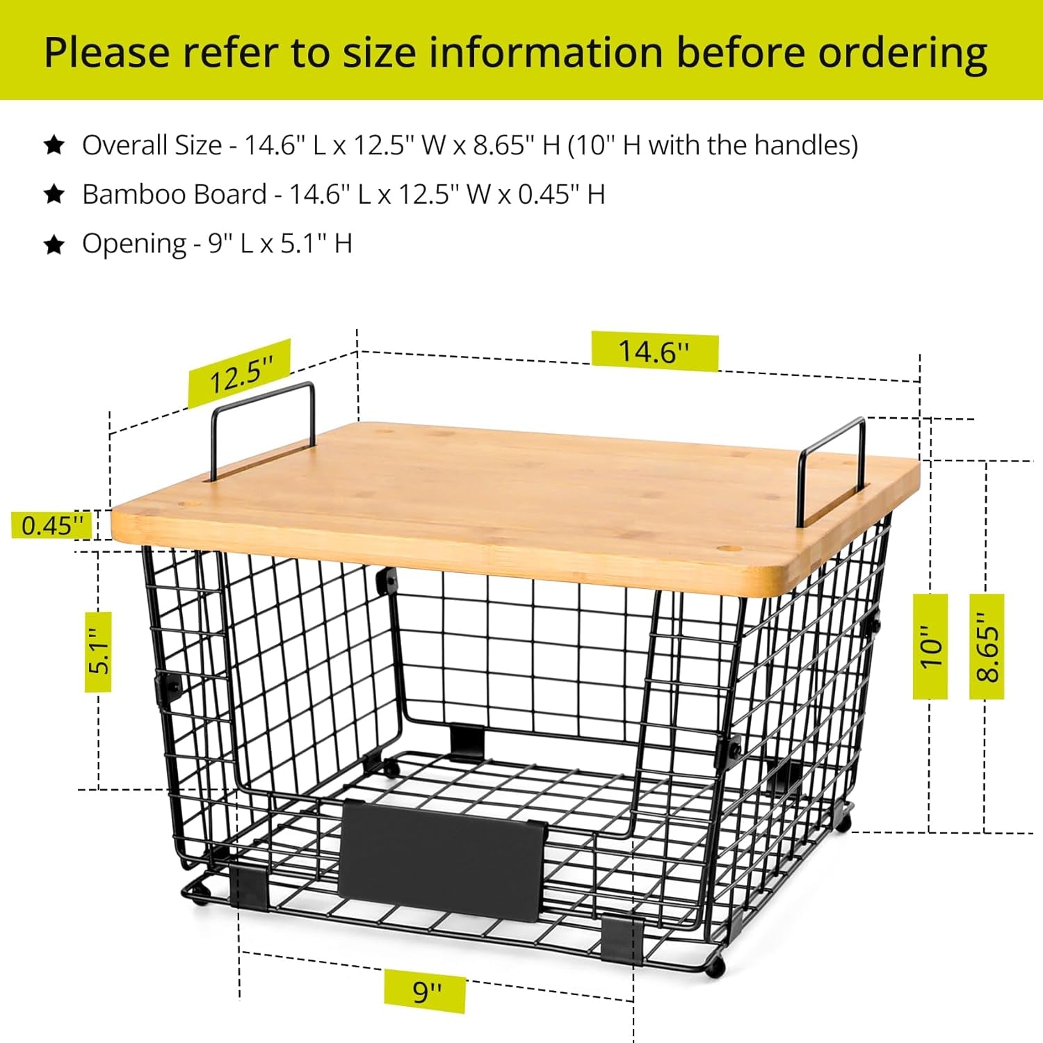 Wire Basket with Bamboo Top Kitchen Counte