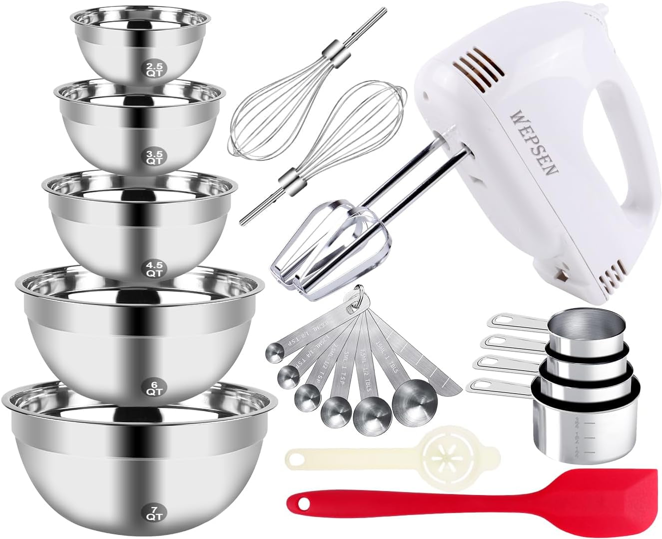 5 Speed Electric Hand Mixer 5 Large Mixing Bowls Set Handheld Mixers