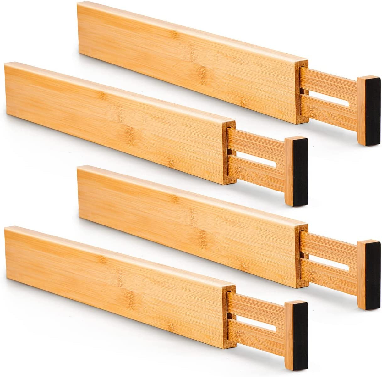 4 PCS Bamboo Kitchen Drawer Dividers Adjustable Drawer Organizers for Socks