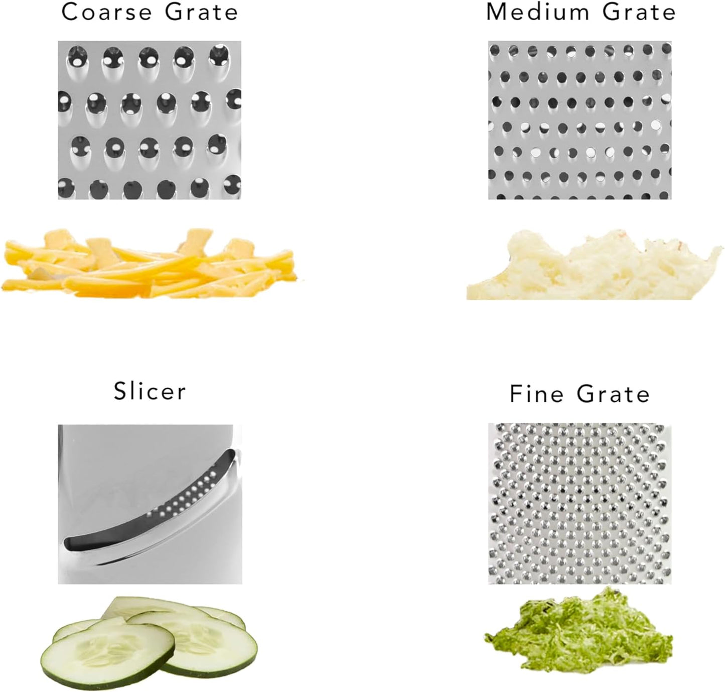 Gourmet 4 Sided Stainless Steel Box Grater for Fine Medium and Coarse Grate and Slicing