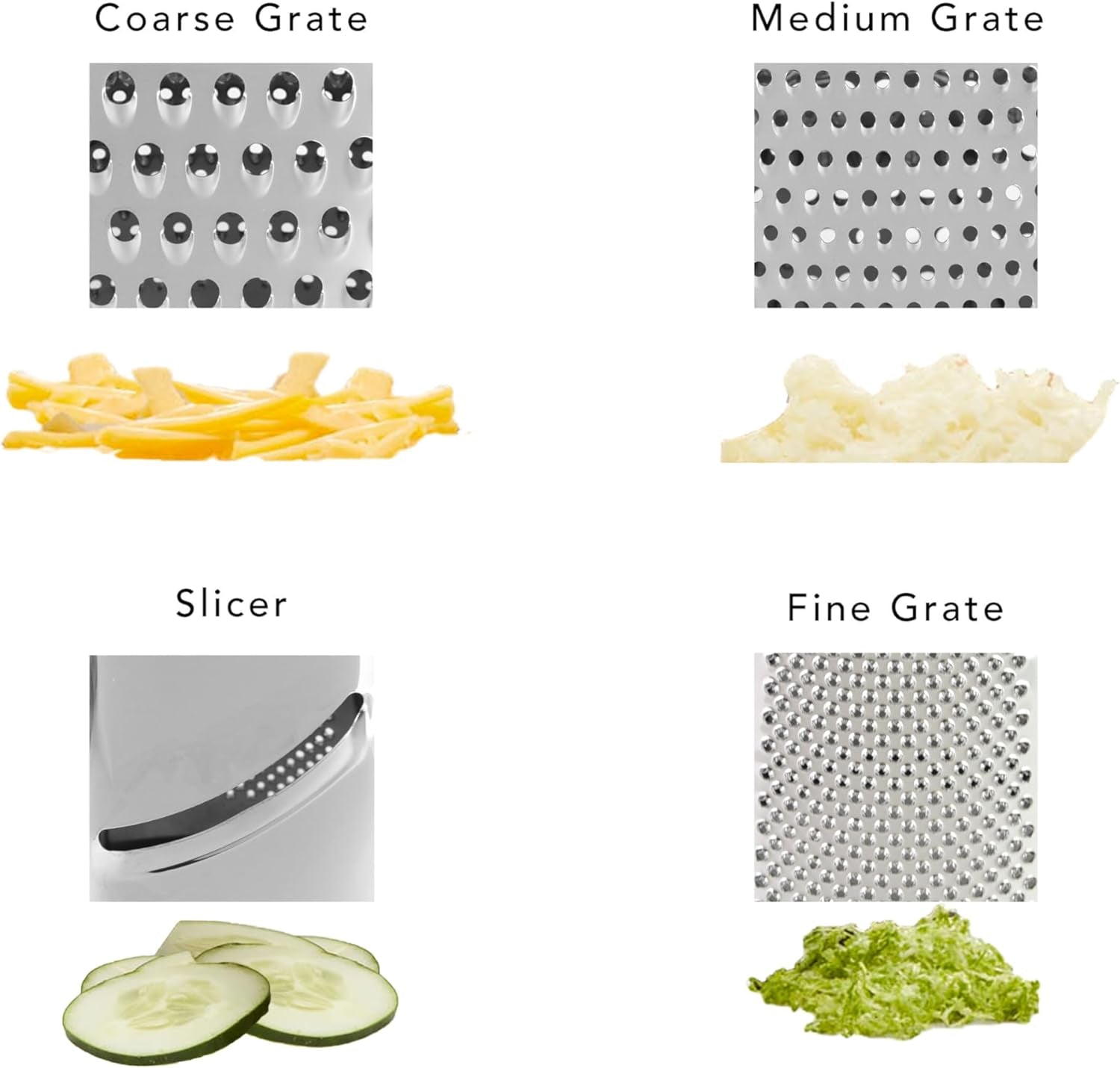 Gourmet 4 Sided Stainless Steel Box Grater for Fine Medium and Coarse Grate and Slicing