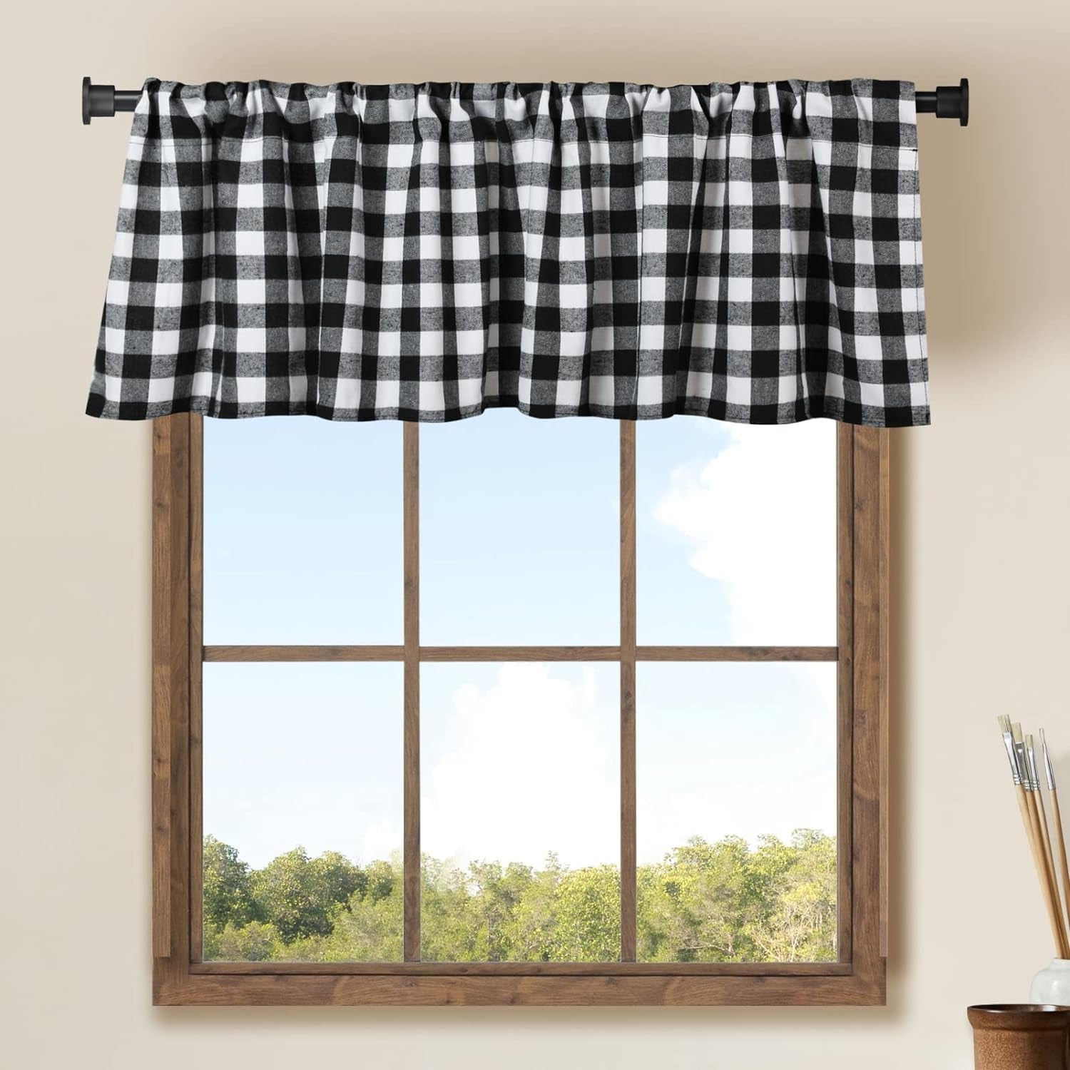 2 Pack Buffalo Check Plaid Window Valances White and Black Farmhouse Design