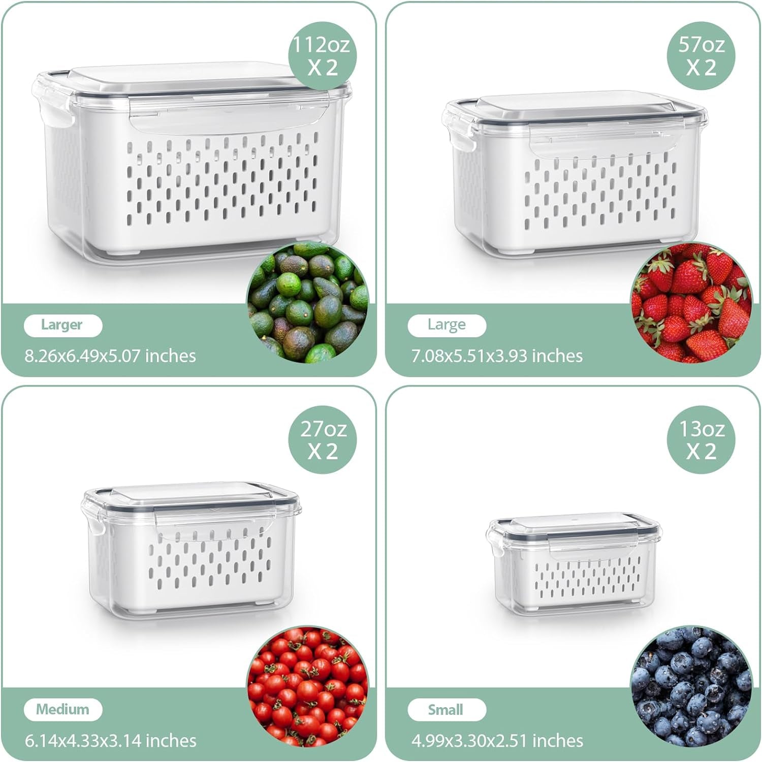 Fruit Storage Containers for Fridge with Removable Colander 24PCS Fruit Containers 