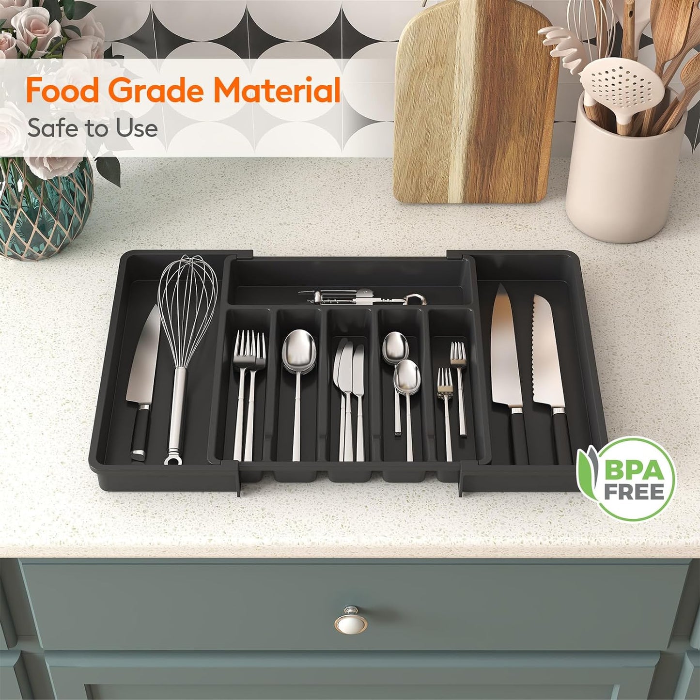  Expandable Utensil Tray for Kitchen BPA Free Flatware 