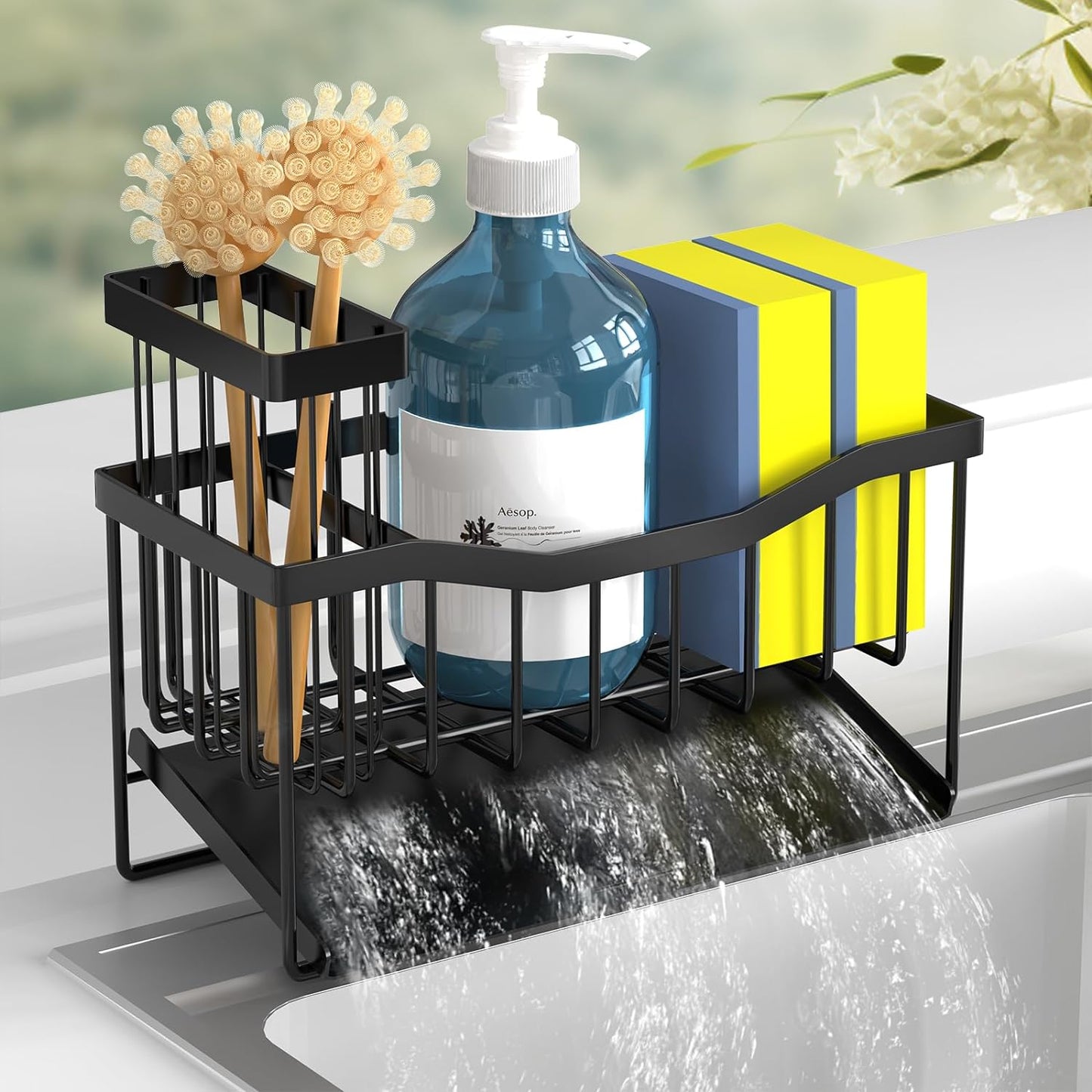 Sink Caddy Sponge Holder for Kitchen Sink with Brush Holder