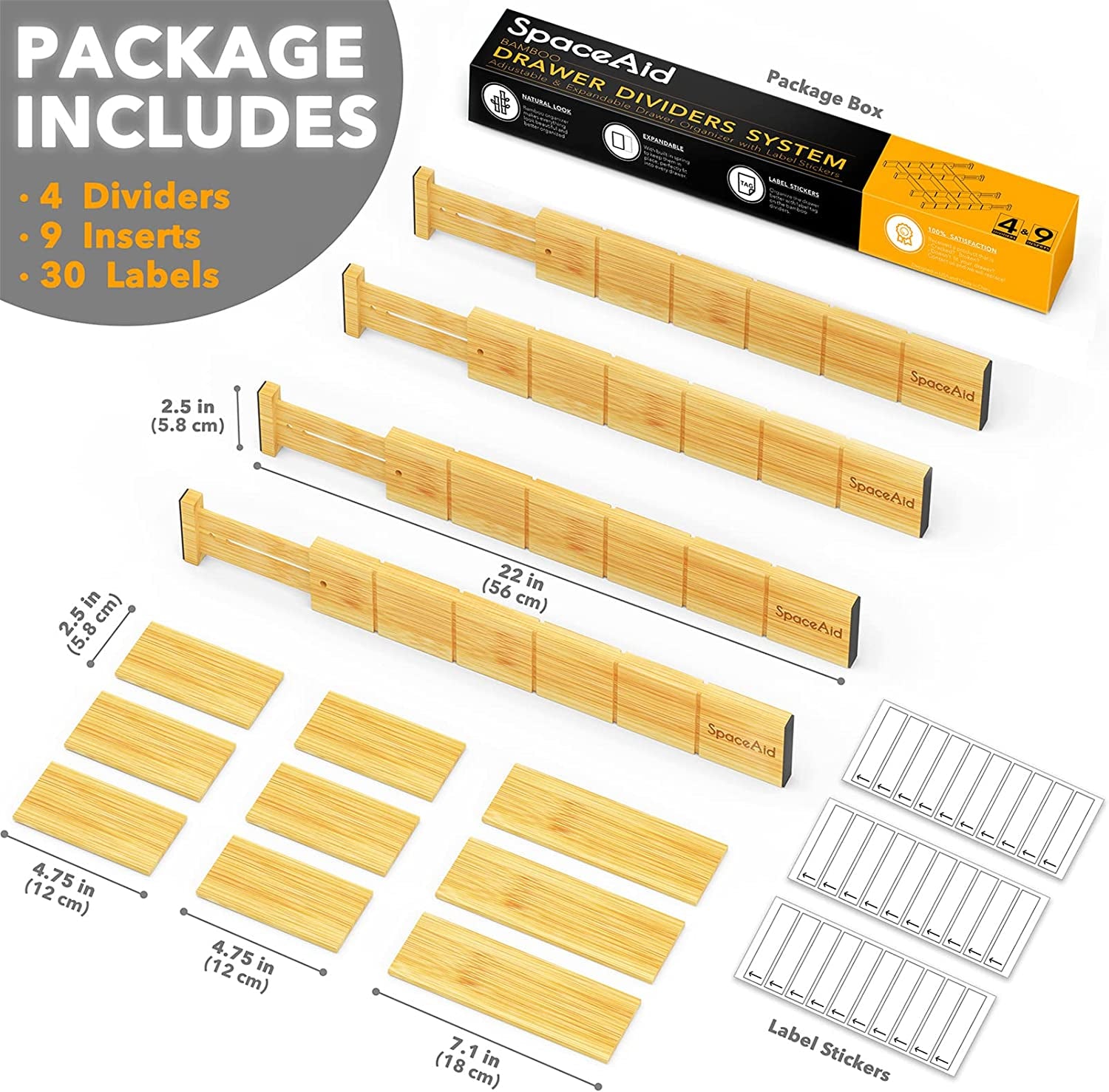 Bamboo Drawer Dividers with Inserts and Labels Kitchen Adjustable Drawer Organizers