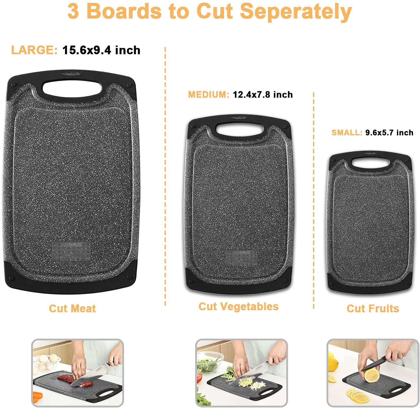 Cutting Board Set of 3 Dishwasher Safe Juice Groove