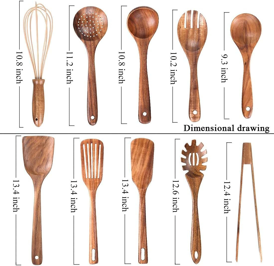 Natural Teak Wood Kitchen Utensils with Spatula and Ladle