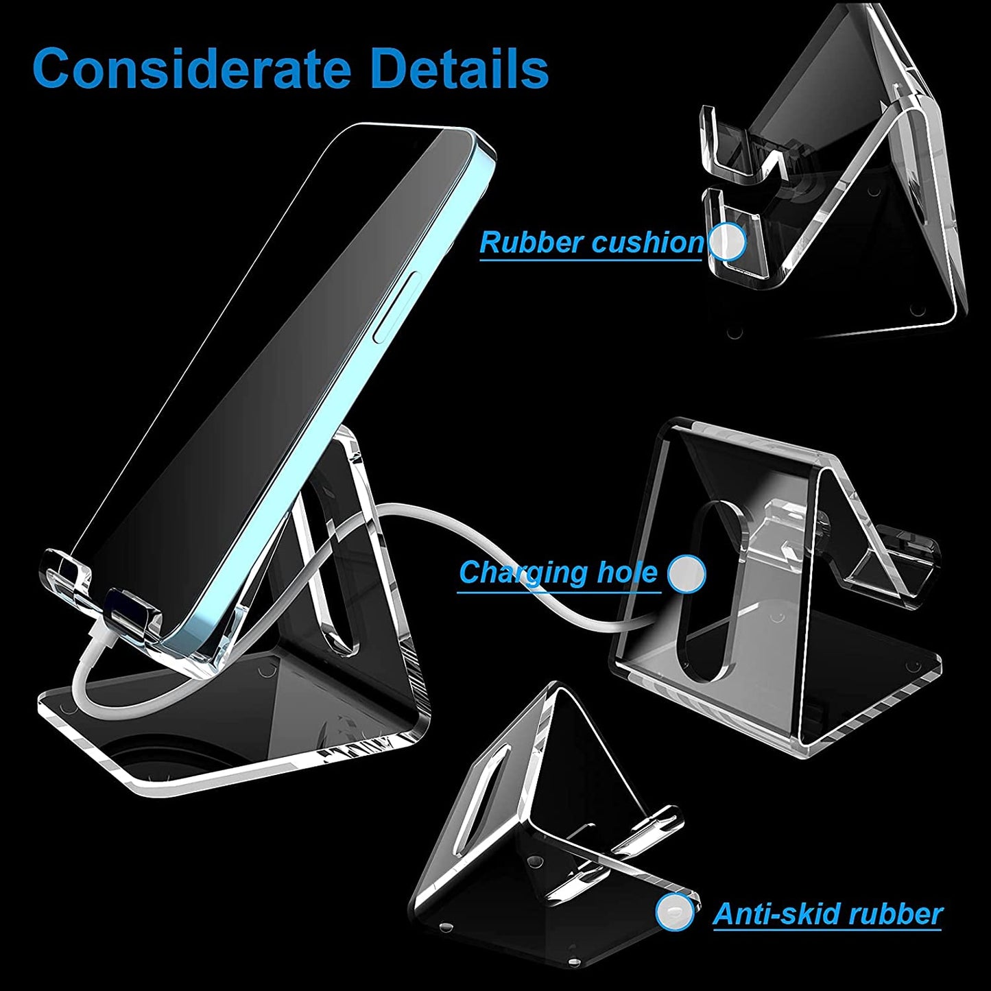 Acrylic Cell Phone Stand Portable Clear Phone Stand for Desk Compatible