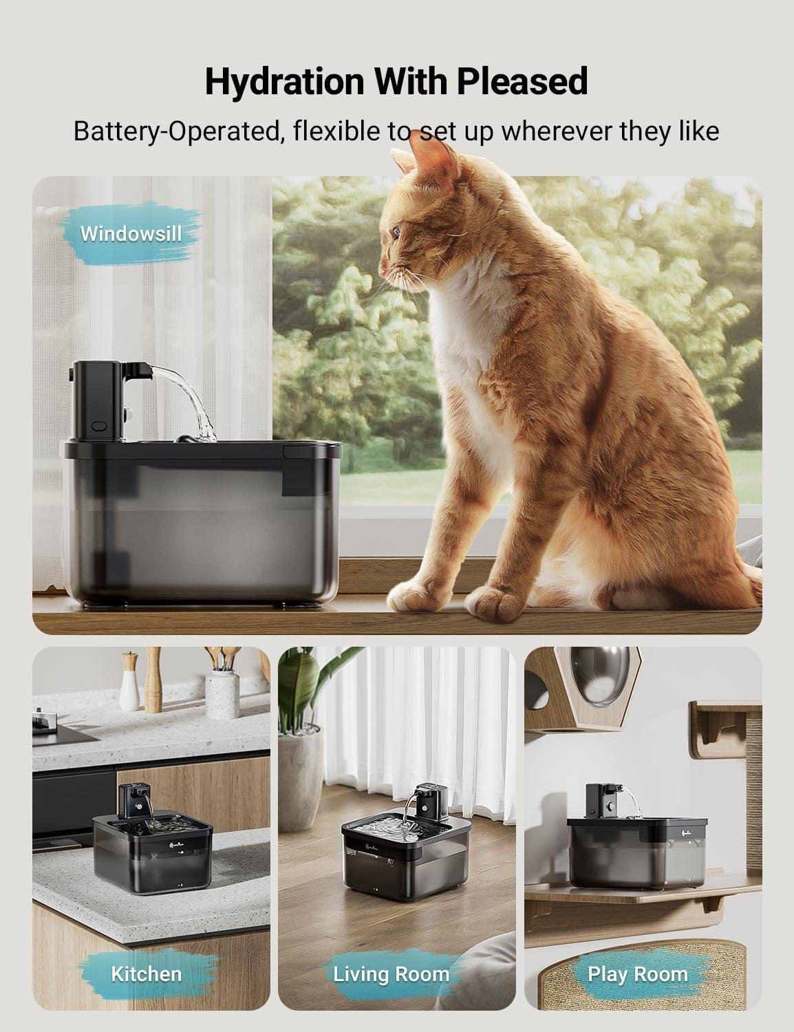 Fursink Wireless Pet Water Fountain for Cats Inside Automatic 