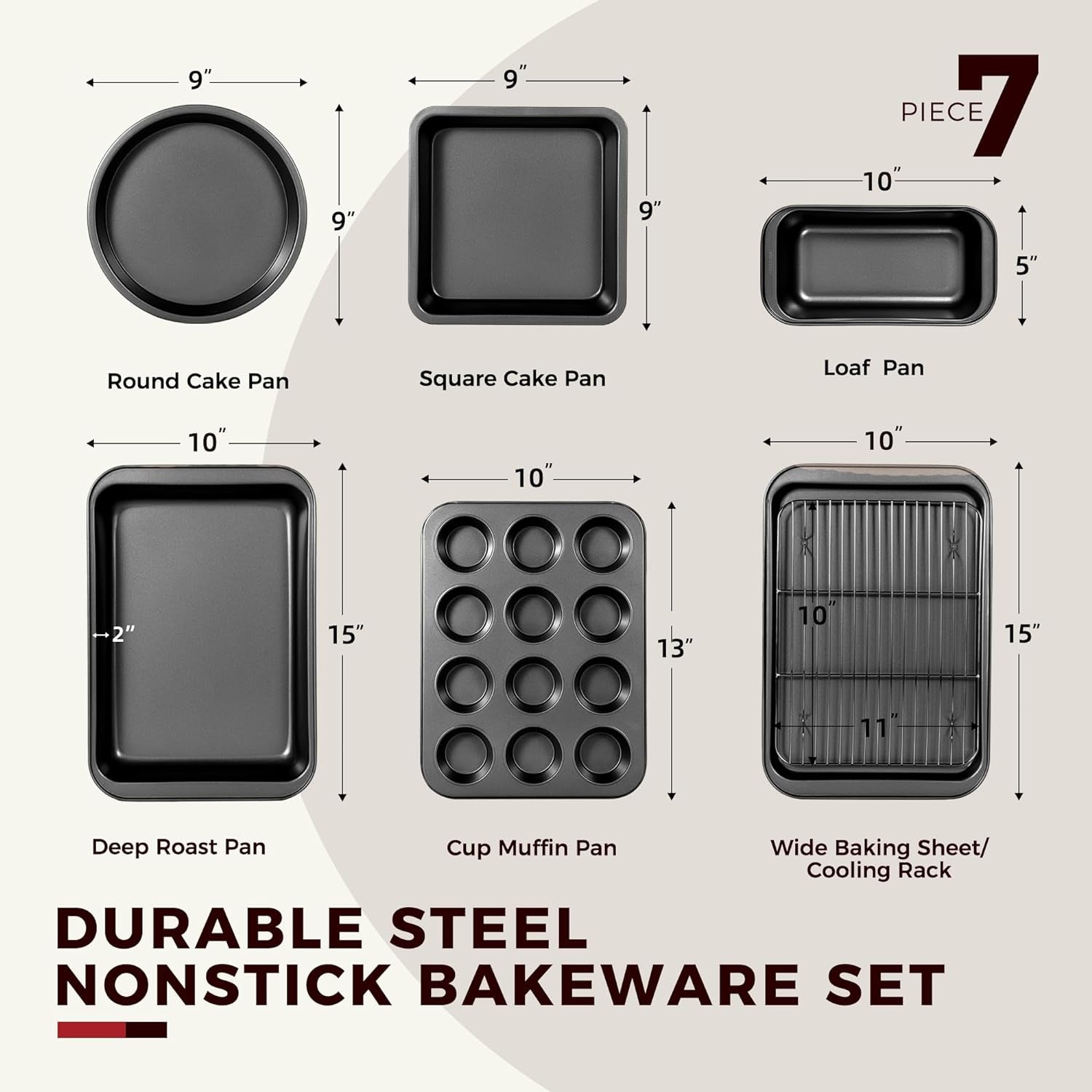 Baking Pans Sets Nonstick Bakeware Sets 7 Piece with Round/Square Cake Pan